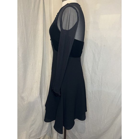Beautiful RAMINI Dress Size 8 Black Long Sleeve Velvet, Sheer & Tulle Lined - Picture 3 of 14